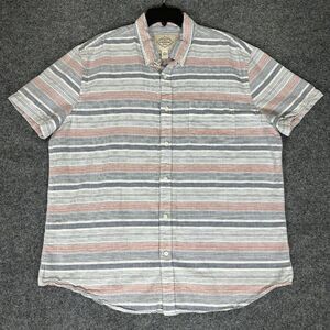St John's Bay Shirt Mens XL Grey Striped Linen Short Sleeve Button‎ Down Adult